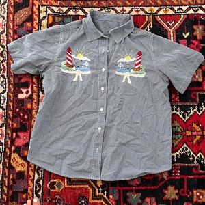Vintage gingham embroidered button down